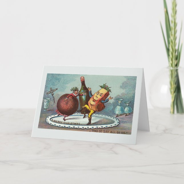 "Dancing Christmas Food !" Vintage Card (Front)