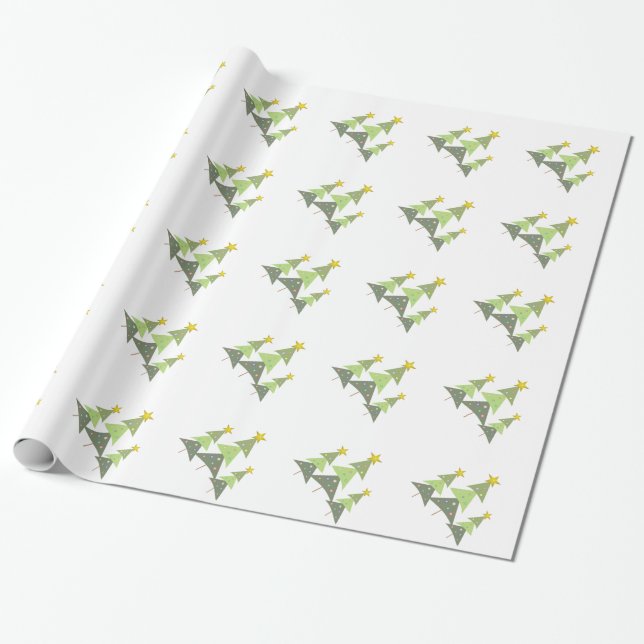 Dancing Christmas Trees Holiday Wrapping Paper (Unrolled)