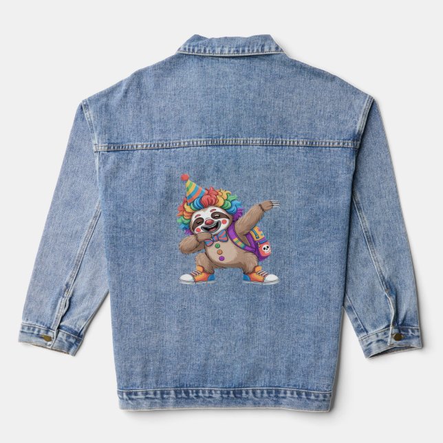 Dancing Clown Dabbing Spooky Halloween sloth Overs Denim Jacket (Back)