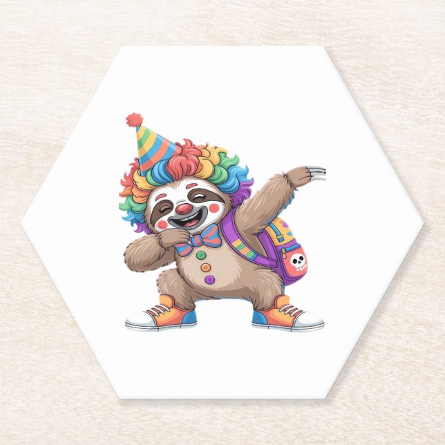 Dancing Clown Dabbing Spooky Halloween sloth Overs Paper Coaster (Front)