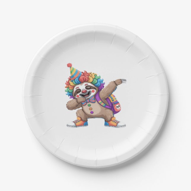 Dancing Clown Dabbing Spooky Halloween sloth Overs Paper Plate (Front)