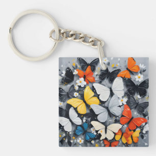 Dancing Colorful Butterfly Acrylic Art, Key Ring