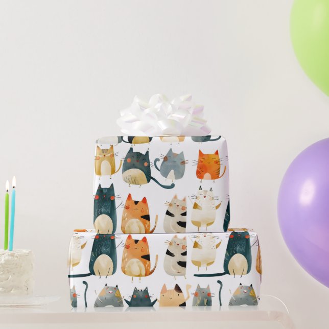 Dancing colourful cats wrapping paper (Party Gifts)