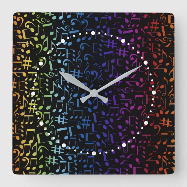 Dancing Colourful Music Notes Musician Music Lover Square Wall Clock (Front)