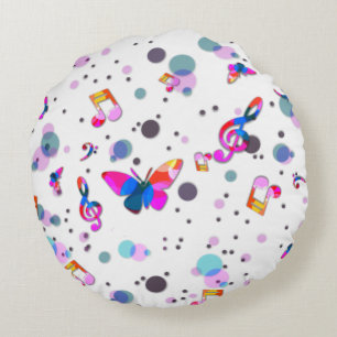 Dancing Colourful Music Round Cushion