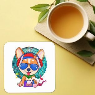 Dancing Corgi Kawaii Cute Square Paper Coaster