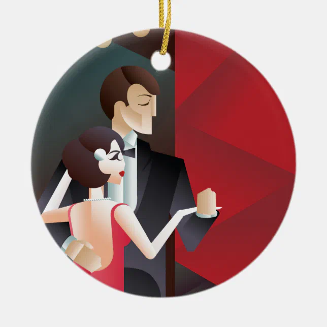 Dancing couple Art Deco geometric style poster Ceramic Tree Decoration ...