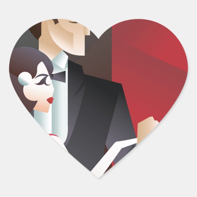 Dancing couple Art Deco geometric style poster Heart Sticker (Front)