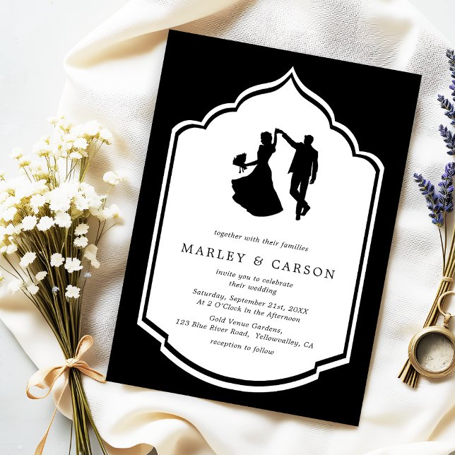 Dancing Couple Illustration black white Wedding Invitation (Creator Uploaded)