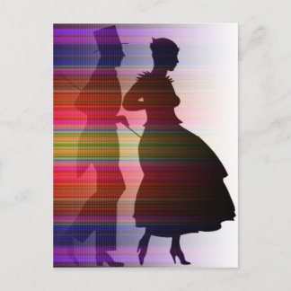 dancing couple in sillouette postcard