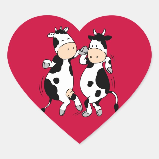 Dancing Cows (mooviestars) Heart Sticker (Front)
