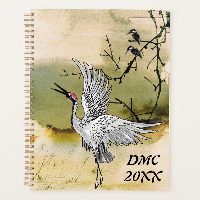 Dancing Crane and Kingfishers Sumi-e Planner (Front)