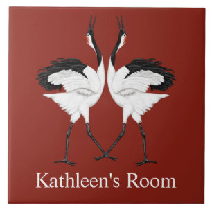 Dancing Cranes Room Plaque Tile