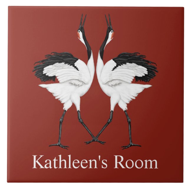 Dancing Cranes Room Plaque  Tile (Front)