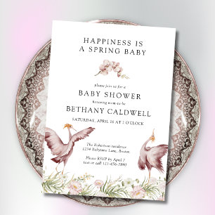 Dancing Cranes Spring Floral Baby Shower Invitation