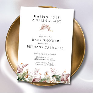 Dancing Cranes Spring Orchids Baby Shower Invitation