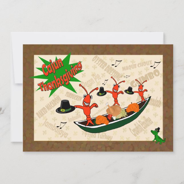 Dancing Crawfish Pilgrims Cajun Thanksgiving Invitation (Front)