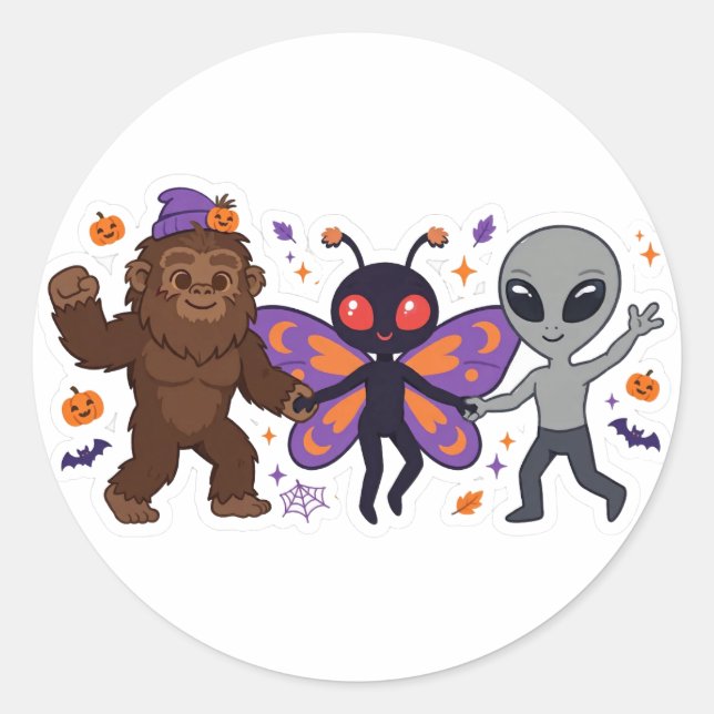 Dancing Cryptids — Cute Halloween Sticker Set (Front)