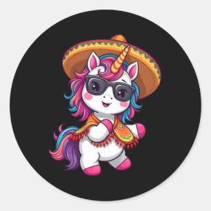 Dancing Cute Kawaii Unicorn Cinco De Mayo Fun For Classic Round Sticker