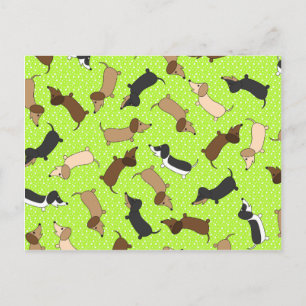 Dancing Dachshunds (Lime Green) Postcard