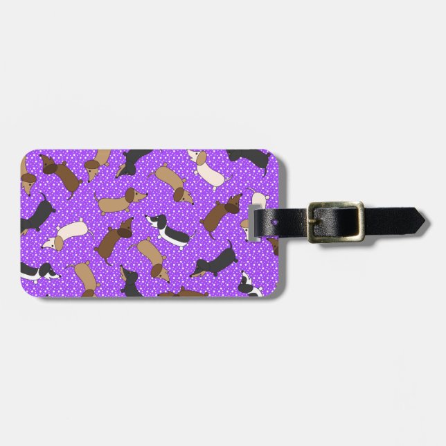 Dancing Dachshunds (Purple) Luggage Tag (Front Horizontal)