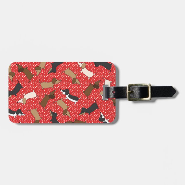 Dancing Dachshunds (Red) Luggage Tag (Front Horizontal)