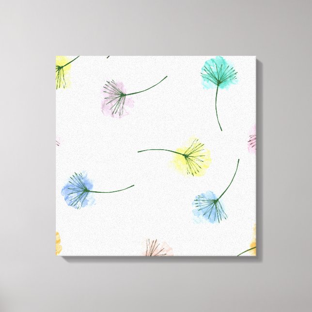 Dancing Dandelions | Watercolor Floral Pattern Canvas Print (Front)