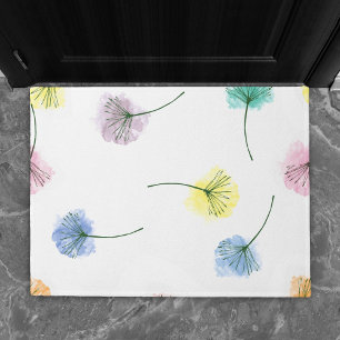 Dancing Dandelions   Watercolor Floral Pattern Doormat