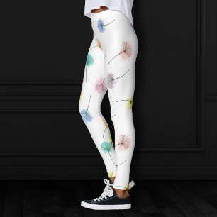 Dancing Dandelions Watercolor Floral Pattern Leggings
