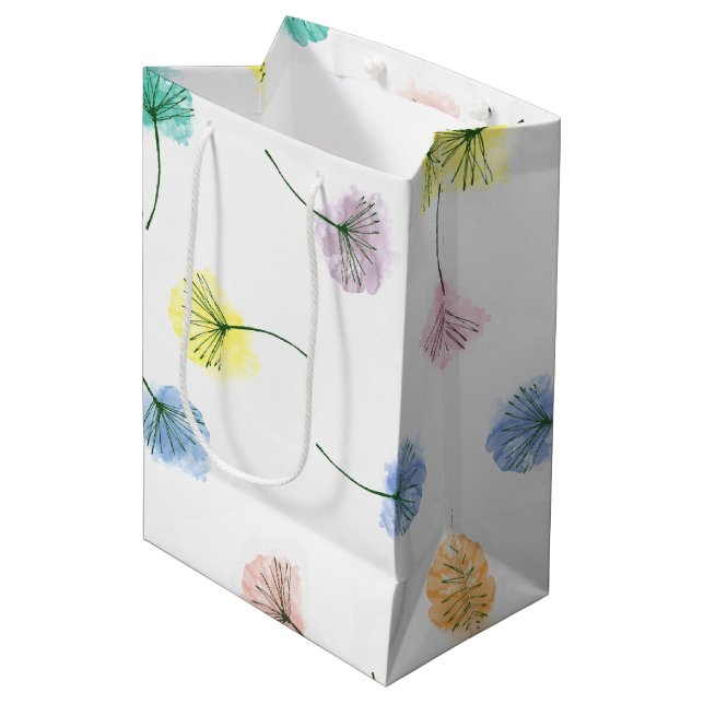 Dancing Dandelions | Watercolor Floral Pattern Medium Gift Bag (Front Angled)
