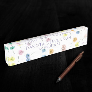 Dancing Dandelions Watercolor Floral Pattern Nameplate