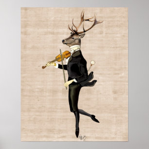 Dancing Deer with Violin Poster
