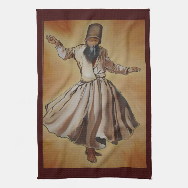 Dancing Dervish Ottoman Dynasty Art Tea Towel (Vertical)