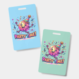 Dancing Disco Ball Birthday Party Time Cute Funny ID Badge