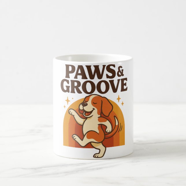  Dancing Dog Retro Cute Illustration Coffee Mug (Center)