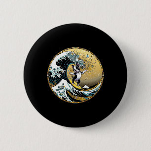 Dancing Dog Surf Board Great Wave Surfing - Boston 6 Cm Round Badge