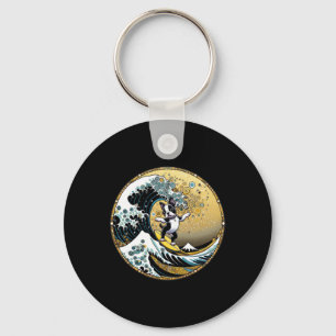 Dancing Dog Surf Board Great Wave Surfing - Boston Key Ring