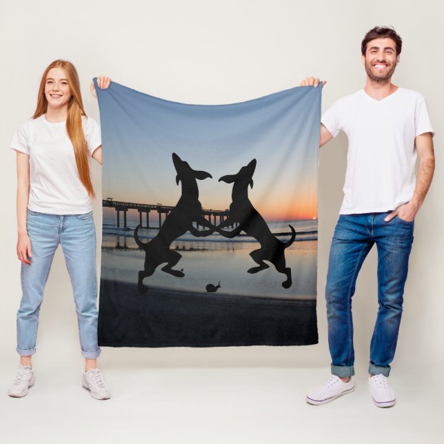 Dancing Dogs on Beach Fleece Blanket (In Situ)