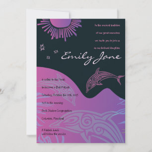 DANCING DOLPHINS Bat Mitzvah Invitation in pink