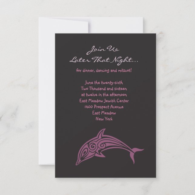 DANCING DOLPHINS Bat Mitzvah Party Card-pink Invitation (Front)