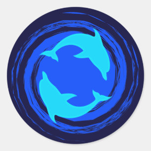 Dancing Dolphins Spiral Classic Round Sticker