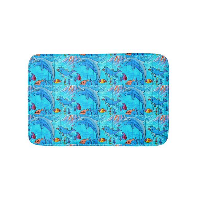 dancing dolphins swimming  in blue sea bath mat (Front)