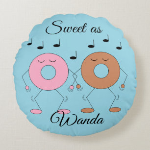 Dancing Donuts Light Blue Round Cushion