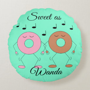 Dancing Donuts Mint Green Round Cushion