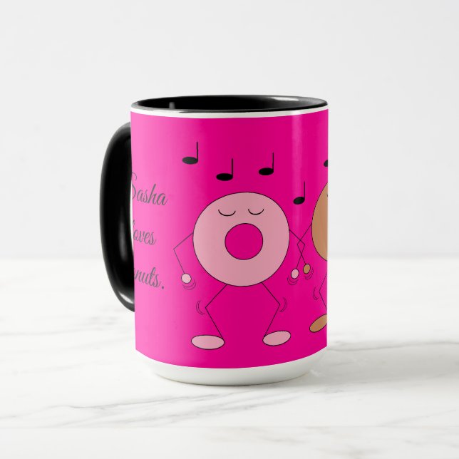 Dancing Doughnuts Dark Fuchsia Mug (Front Left)