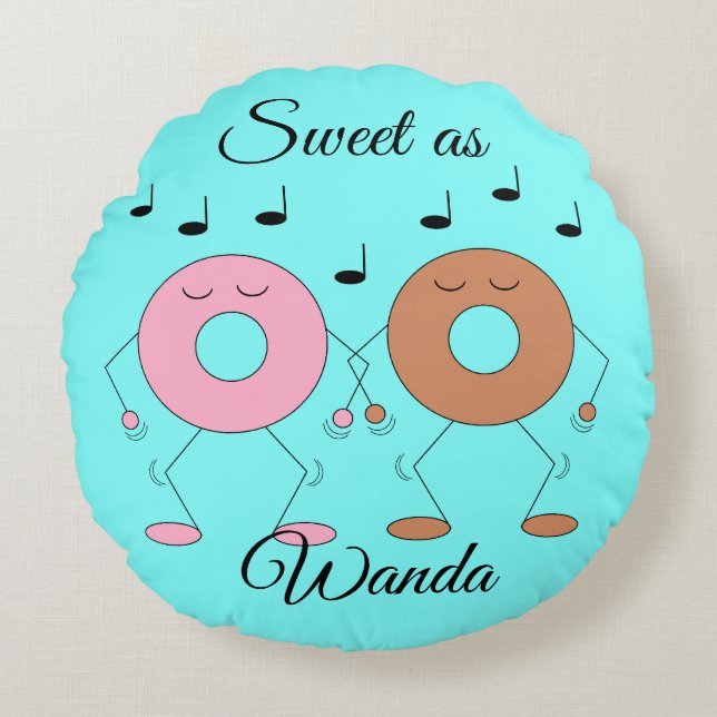 Dancing Doughnuts Pastel Blue Round Cushion (Front)