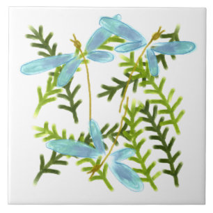 Dancing Dragonflies Abstract Art Tile