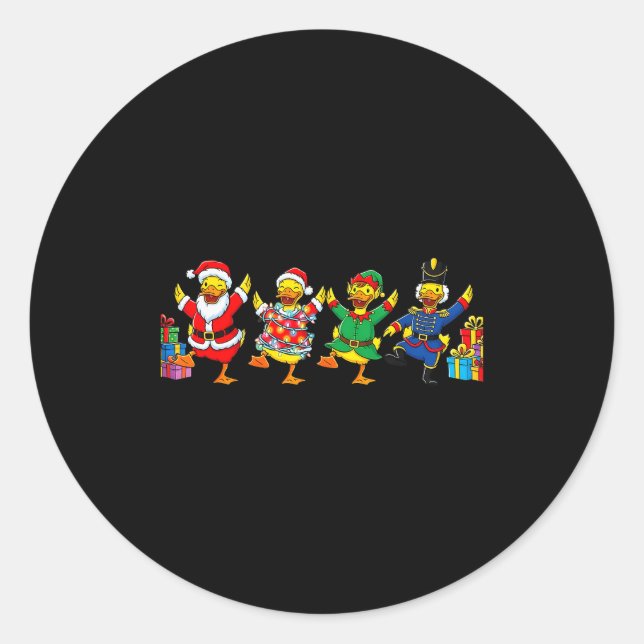 Dancing Ducks Christmas Cute Holiday Party Apparel Classic Round Sticker (Front)