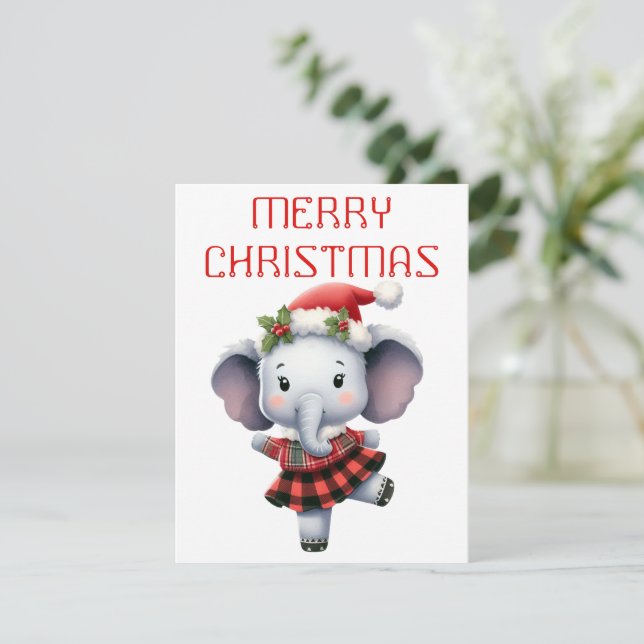 Dancing Elephant Calf - Christmas Card (Standing Front)