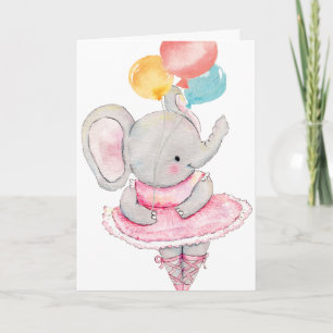Dancing Elephant with Balloons Birthday Card